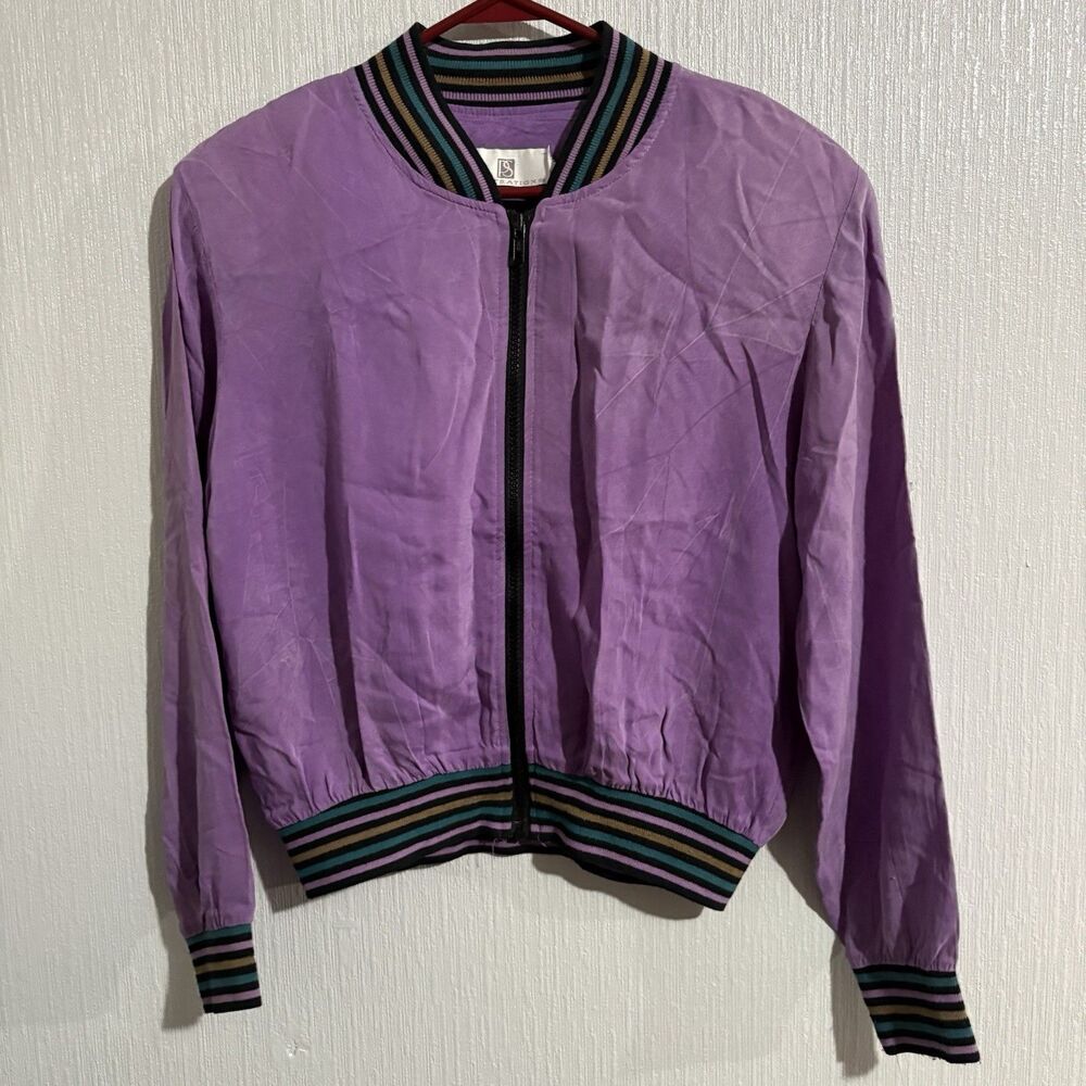 Vintage Illustrations Purple Varsity Jacket Lightweight Shoulder Pads Women’s S